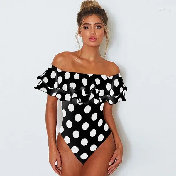 Traje de baño para mujer Traje de baño sexy de una pieza con volantes dobles 2024 Fuera del hombro Trajes de baño de talla grande para mujer Ropa de playa Monokini