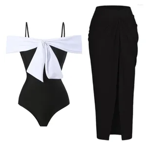 Swimwwear féminin Sexy Elegant Bow Knot un maillot de bain en une pièce avec jupe Bodys de bodys poussing en maillot de bain plage de natation de plage 2024 Cover ups