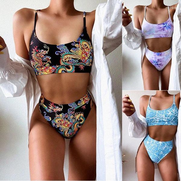 Maillots de bain pour femmes Sexy Floral Imprimé Bikini Ensemble High Rise Jeune Dame Attrayant Beachsuit Batingsuit