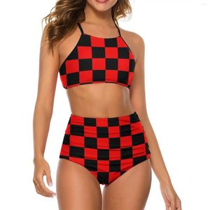 Damesbadmode Sexy Geo Print Bikini-badpak Mod Checkers Leuke hoog getailleerde aangepaste bikini's Set Push-up Vrouwelijk