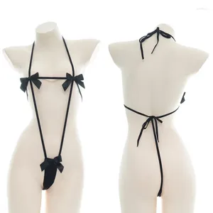 Maillots de bain pour femmes Sexy Girl Bikini Rayé Bretelles Lingerie Cosplay Bowknot Noir Mini Costumes Érotiques Ensemble De Sous-Vêtements
