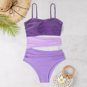 Maillots de bain pour femmes Sexy Glitter Violet Dégradé Maillot De Bain Une Pièce Bikini Body String Biquini Conjunto De Tankini Beachwear