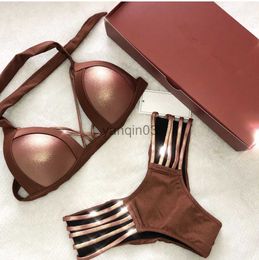 Traje de baño de mujer Sexy Gold Shiny Women Halter Bikini Set Sólido Traje de baño sexy Summer Beach Traje de baño Mujeres Bandeau Bikini acolchado 2021 Nuevo Biquini J230603