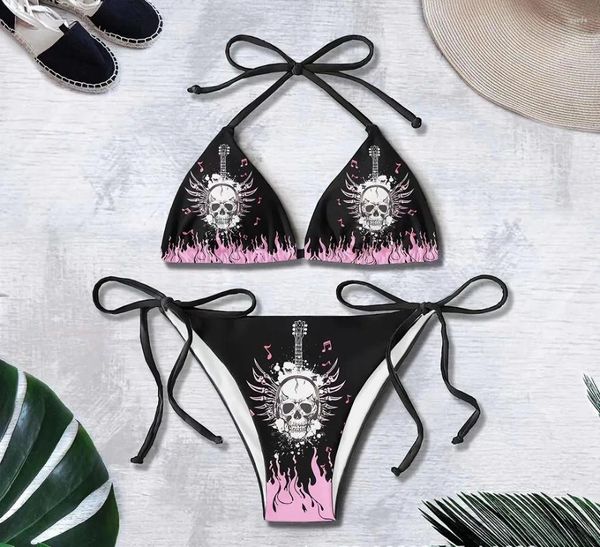 Maillots de bain pour femmes Sexy gothique Emo Bikini femmes deux pièces crâne imprimé costume fendu bain taille haute maillot de bain sangle plage porter