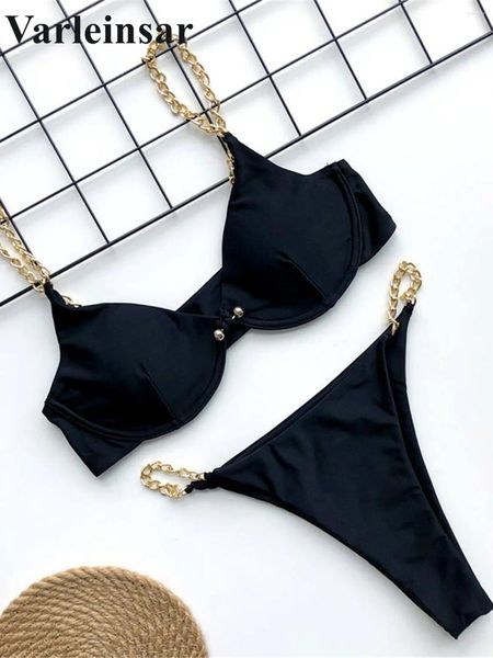 Swimswear pour femmes Sexy High Cut Golden Chain Bikini Femme MAISON FEMME Deux pièces Set Bather Bathing Bathing V1646SW