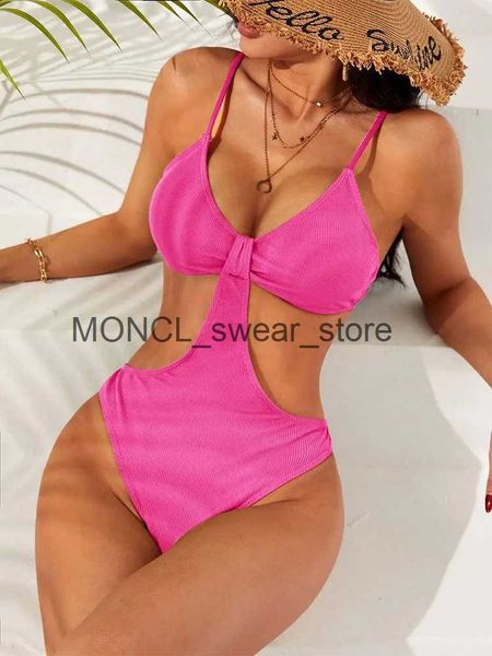 Maillots de bain pour femmes Sexy taille haute Bikini femmes solide rose chaud creux dos nu une pièce maillot de bain 2023 maillot de bain Trajes de BaoH24222