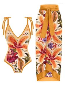 Swimwear Women's Sexy Ladies Bikini Contrast Flower Print Deep V-Neck Piece Style Designer Beach Vacation MAINTRACUME ET COUVERTURE