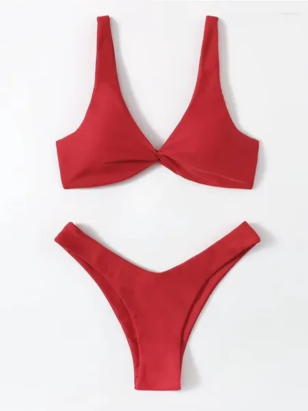 Swimwear pour femmes sexy dames liés avant push up Bikini ensemble de soutien-gorge rembourré nage haute jambe de bain femme maillot de bain 2 pièces