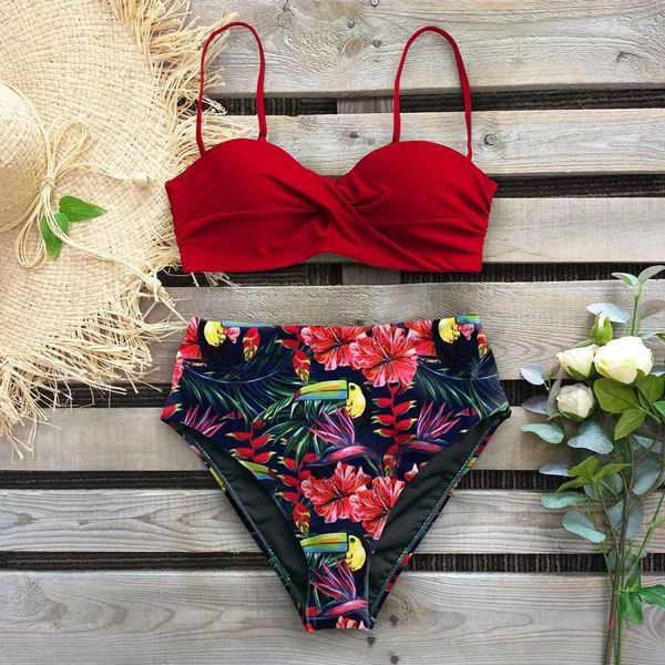 Swimwear Women's Sexy Leaf Print Bikini Magent de bain féminin de maillot de bain féminin Push Up Bikinis Set High Waist Swimming Cost pour le maillot de bain