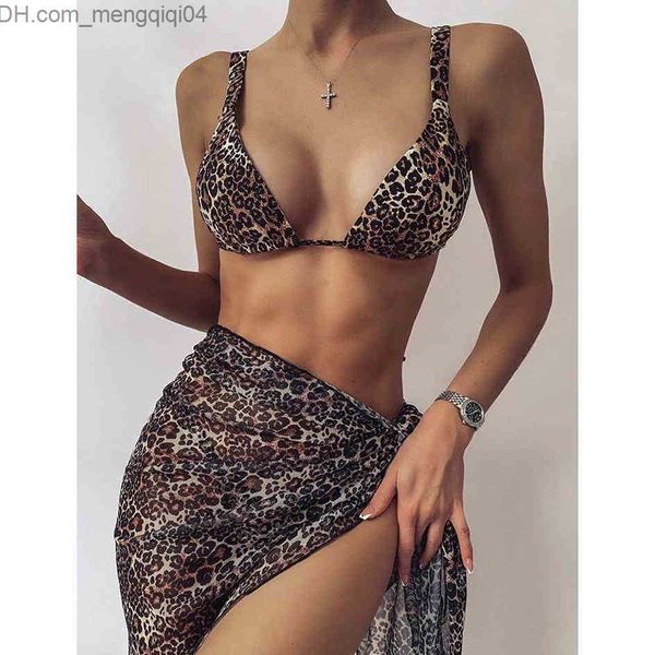 Traje de baño de mujer Bikini de leopardo sexy Traje de baño de mujer Malla de corte alto Micro Tanga Bikinis Conjunto Traje de baño Traje de baño femenino Conjunto de 3 piezas Trajes de baño Z230705