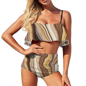 Dames badmode sexy marmeren print bikini set grijs en gouden zwempak hoge taille kleurrijk zwembad ontwerp strand outfits
