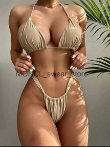 Vrouwen Badmode Sexy Micro Bikini 2023 Vrouwen Effen Zwart Push Up Cirss Cross String Badpak Zomer Braziliaanse Badpak SuitH24222