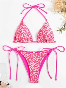 Dames Badmode Sexy Micro Bikini 2023 Vrouwen Roze Luipaard Print Push Up Driehoek Badpak Braziliaans Strand Badpak Neon Dubbelzijdig Badmode Z0613