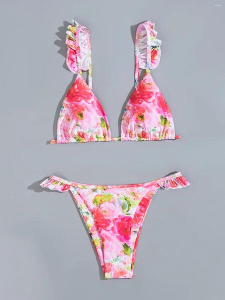 Swimwear pour femmes Micro Bikini 2024 Femme Swuffle Ruffle Floral Femmes String Bikinis Set Femme Bathing Costume Beach Wear Wear Biquini