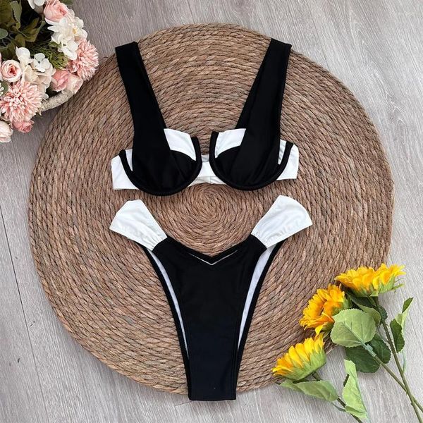 Swimwear pour femmes Micro Bikini 2024 Femmes Black Blanc Blanc Push Up Up Swed Massuit de maillot de bain Femme Coupure de baignade Biquini nager