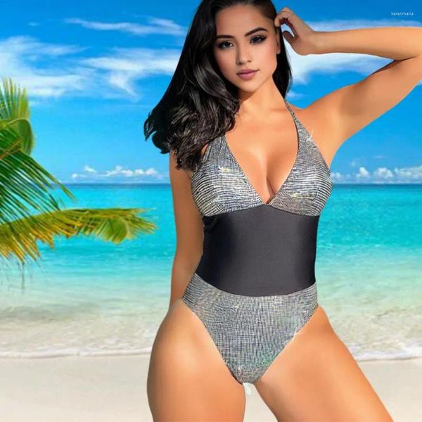 Swnewwear Women Sexy Monokini maillot de bain paillette paille