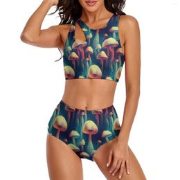 Maillots de bain pour femmes Sexy Champignons Bikini Maillot de bain Champignon Imprimé Fantaisie Taille haute Ensemble graphique Push Up Beach Wear