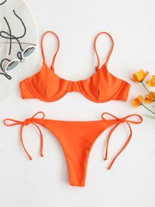 Dames badmode sexy neon oranje v-bar underwired bikini 2021 vrouwen geribbeld zwempak vrouwen hoog gesneden verband badpak stringwear biquini y240429