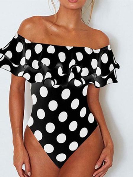 Traje de baño de mujer Sexy fuera del hombro Traje de baño de una pieza Estampado de puntos Mujer Ruffle Monokini S-4XL Traje de baño Espalda abierta Baño