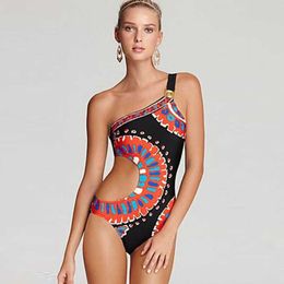 Dameszwemkleding Sexy badpakken uit één stuk Dames Trina Turk Yucateca Monokini-zwempak met één schouder