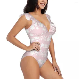 Swimwear féminin Sexy un morceau de maillot de bain Femme Pink Cherry Fleu