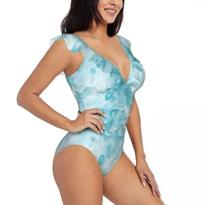 Swimwwear pour femmes Sexie de maillot de bain en une pièce push up marbre bleu Femme Ruffle Monokini Body Bodying Fulging