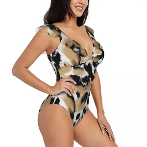 Swimwear pour femmes Sexie Sweet One Piece 2024 Femmes Animal Leopard Imprimé Ruffled Monokini Femme BodySuit Girl Bathing Bathing