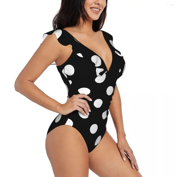 Swimwear pour femmes Sexy un morceau de maillot de bain Push Up Up Black Blanc Polka Dot Femmes Ruffle Monokini Bodys Culte de bain