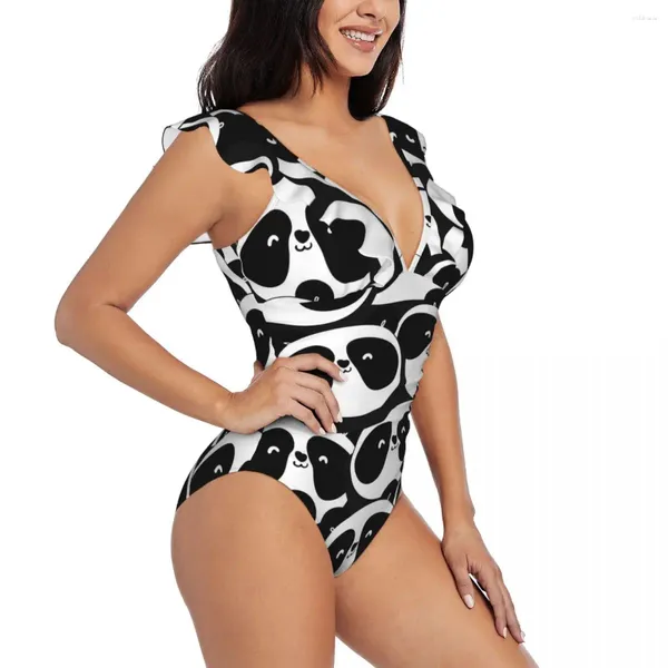 Swimwear pour femmes Sexie Sweet One Piece 2024 Femmes Femmes Panda Black and White Heada Ruffled Monokini Female BodySuit Girl Bathing Bathing