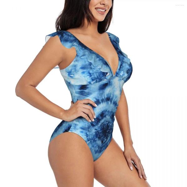 Swimwear pour femmes Sexy un morceau de maillot de bain push up up blue dye batik nodular femmes et maillot de bain monokini
