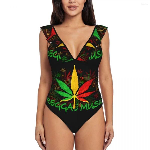 Swimwwear pour femmes Sexie Sweet One Piece 2024 Femmes Ruffled Rasta quitte monokini femelle BodySuit Girl Beach Bathing Full