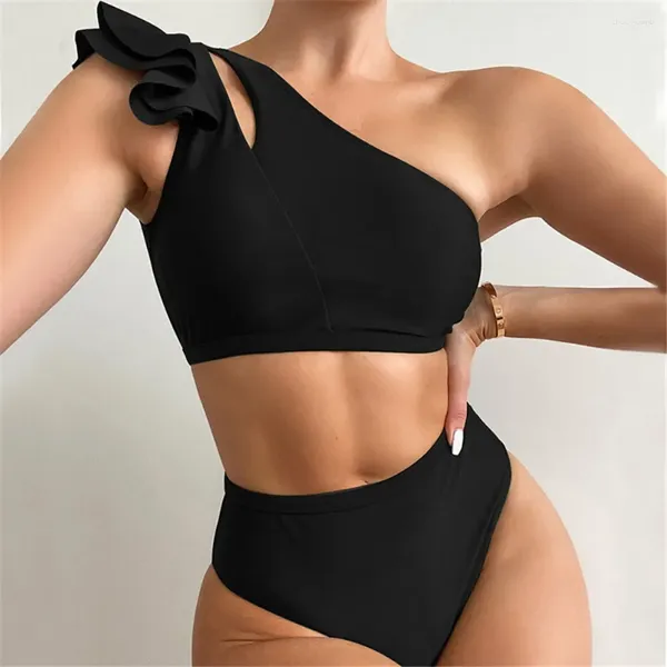 Swimwear féminin Sexy One épaule à volants High Waist Bikinis Set Femmes Sweet Bathing Trssolging Brazilian Red Bikini Mujer Beachwear