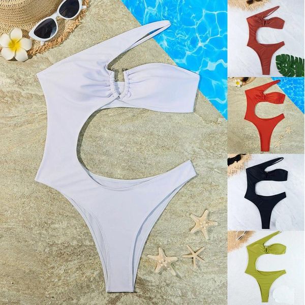 Swimwear Women Sexy One épaule Swimsuit One-Piece Couleur Couleur Couleur Monokini Push Up Bikini Beachwear 2024 Saisie de bain