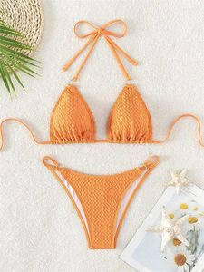 Swimwear pour femmes Sexy Orange Bikini 2024 Femme Ring Halter Linked Push Up Micro MAINEMENT BRÉSILIEN CUT UNE BANDE BANGEM