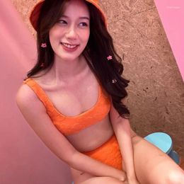 Dames badmode sexy oranje witte bikini's 2024 vrouwen vrouwelijk zwempak tweedelig badpakken meisjes Koreaanse bikini set strandkleding bather