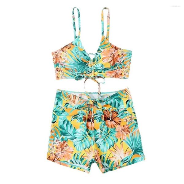 Traje de baño para mujer Bikini con estampado sexy Pantalones cortos con cordón Traje de baño plisado Traje de baño tropical para mujer Bikinis Traje de playa Trajes de baño Traje Bano Mujer