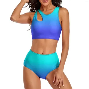 Traje de baño para mujer Conjunto de bikinis con estampado sexy Mujeres Neón Azul Kawaii Bikini Traje de baño Cintura alta Surfing Ropa de playa de gran tamaño