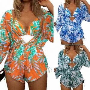 Dames Badmode Sexy Print Halter Driehoek Bikini Badpak Voor Vrouwen 3 Stuks Cover Up Strandkleding Bikini Set Vrouwelijke badpak F85g #