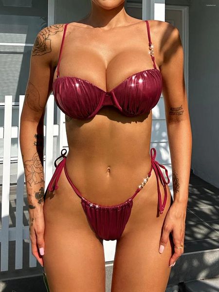 Swimwear pour femmes sexy push up up uswire bikinis ensembles femmes 2024 BROCK METAL-METH PAD MICRO MAISON DE MAISON BRÉSILIEN