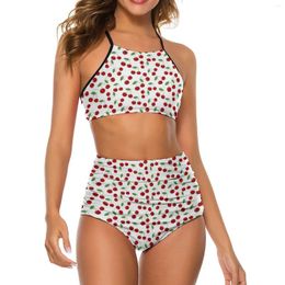 Swimwear Women's Sexy Red Cherries Bikinis Print Bikinis mignons Fruits Simple Bikini Swimsuit High Taist Surf plus taille de plage