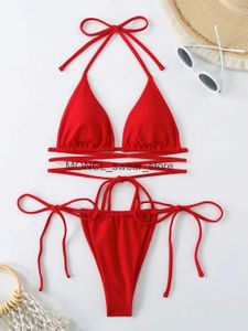 Maillots de bain pour femmes Sexy Rouge Micro Bikini 2024 Mujer Femmes Maillot De Bain Noir Criss Cross Bandage Push Up Maillot De Bain Cravate String BikinisH24222