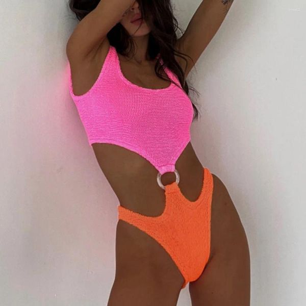 Traje de baño para mujer Traje de baño de una pieza acanalado sexy Mujeres Patchwork Monokini Traje de baño Sin respaldo Recorte Trikini Swim Beachwear