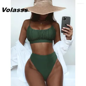 Swimwear féminin Sexy Swimsuits ruché à la taille haute licolon Bikini Set Army Green Green Femme brésilien Biquini deux pièces Women Swim Wear