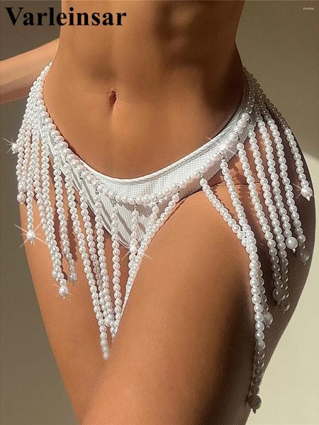 Traje de baño de mujeres Pearls brillantes de las perlas de la borda del fondo del fondo Bíblico Bather Bather Brazilian Tanga Brazos V5403