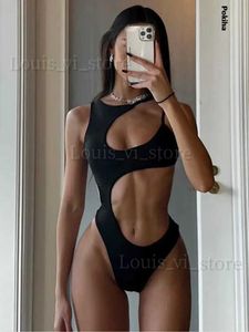 Dames badkleding sexy mouwloze uitgehakte bodysuits voor vrouwen zomer strand vakantie tops één stuk hoogbouw bodysuit rompers kleding zwempak T240222