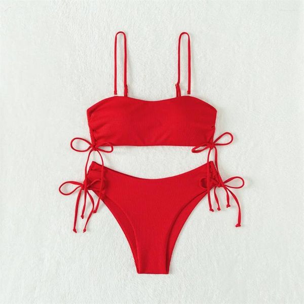Bikinis de slings sexy pour femmes ensembles de lèvres à cordon de maillot de maillot de maillot de bande y2k plissé