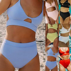 Maillots de bain pour femmes Sexy Solid Bikinis Femmes Maillots de bain brésiliens sans bretelles V Taille Rose Fil Free High 2 Peice Set