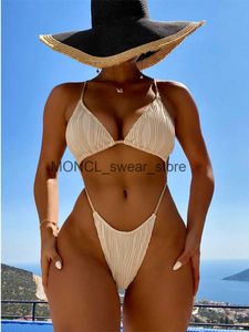 Maillots de bain pour femmes Sexy Solid Triangle One Piece Maillot de bain Femmes Beige Blanc Découpé Bandage String Maillot de bain Dos Nu Mini Monokini 2023H24222