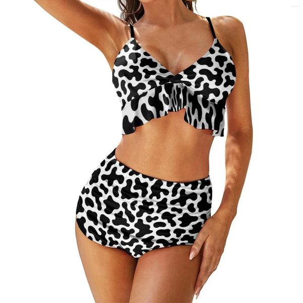 Maillots de bain pour femmes Sexy Spotted Dalmatien Bikini Maillot de bain Blanc et Noir Femmes Taille Haute Simple Bikinis Set Push Up Féminin