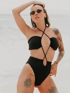 Dames badmode sexy riem uitgesneden een stuk zwempak voor dames hoge taille bikini 2024 zomer mujer bodysuit badpak strandkleding